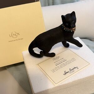 Lenox Black Cat Figurine with Gold and Green Accents